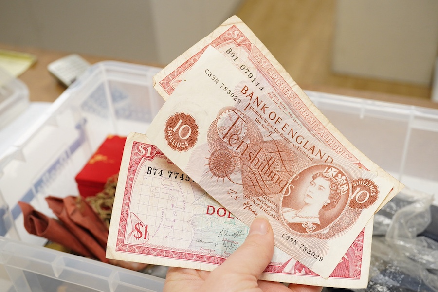 A quantity of sundry coins and bank notes. Condition - varies